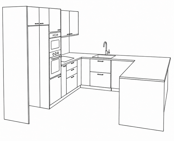 U-shape kitchen, 3.2 × 3m