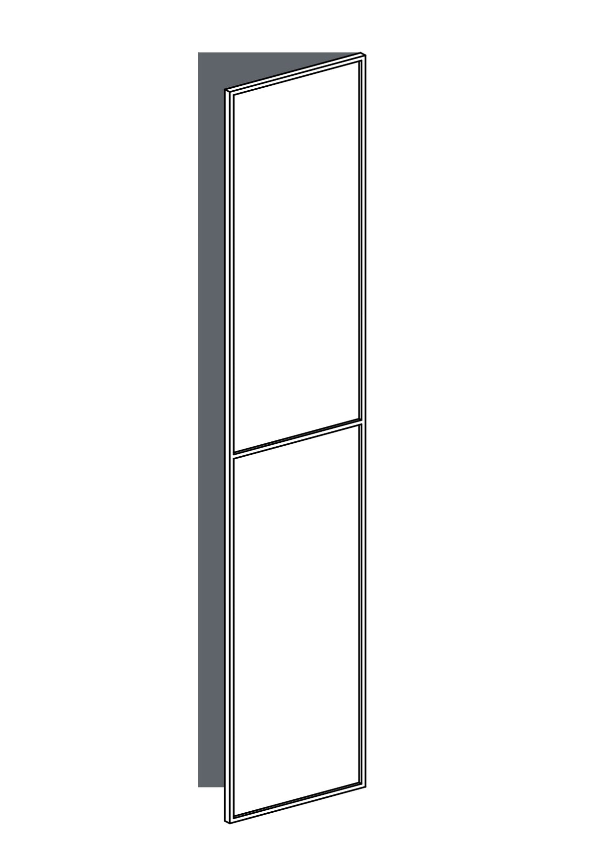 50x235 - Right Hung - Slim Shaker With Center Rail - Painted (2Pac Poly) - PAX, line drawing