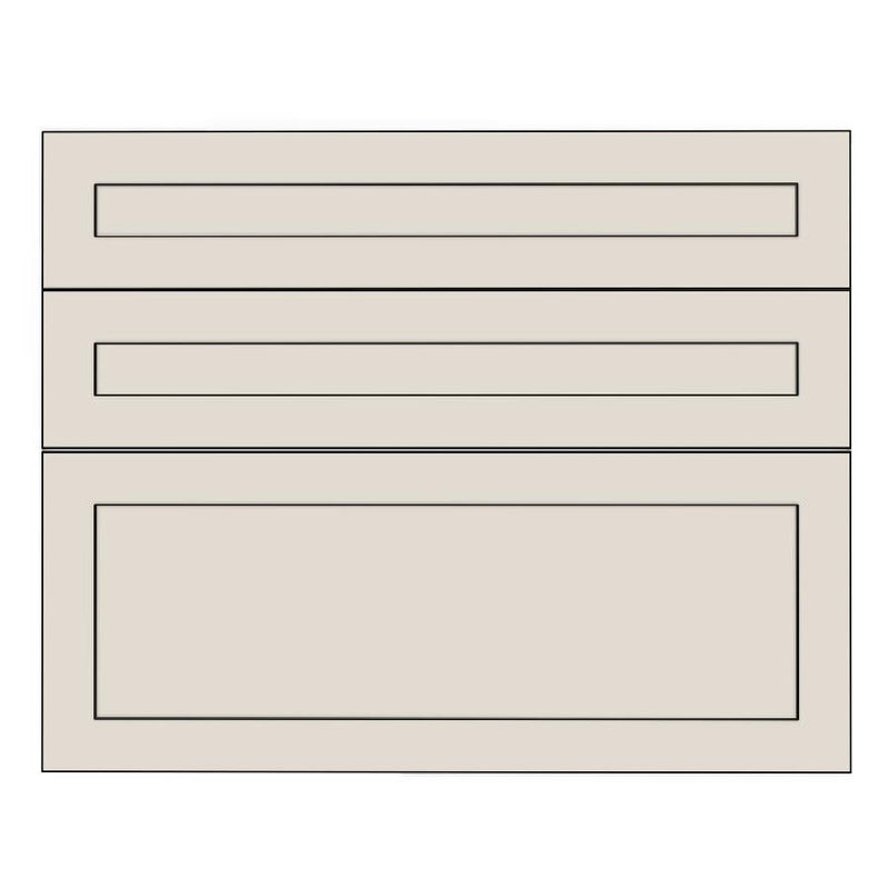 900mm 3 Drawer Panels (897x357mm, 897x177mm) - Shaker - Unpainted (Raw), line drawing