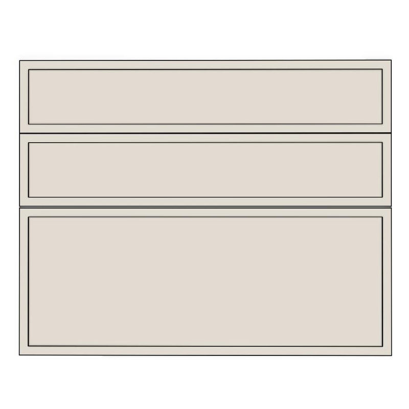 900mm 3 Drawer Panels (897x357mm, 897x177mm) - Slim Shaker - Painted (2Pac Poly), line drawing