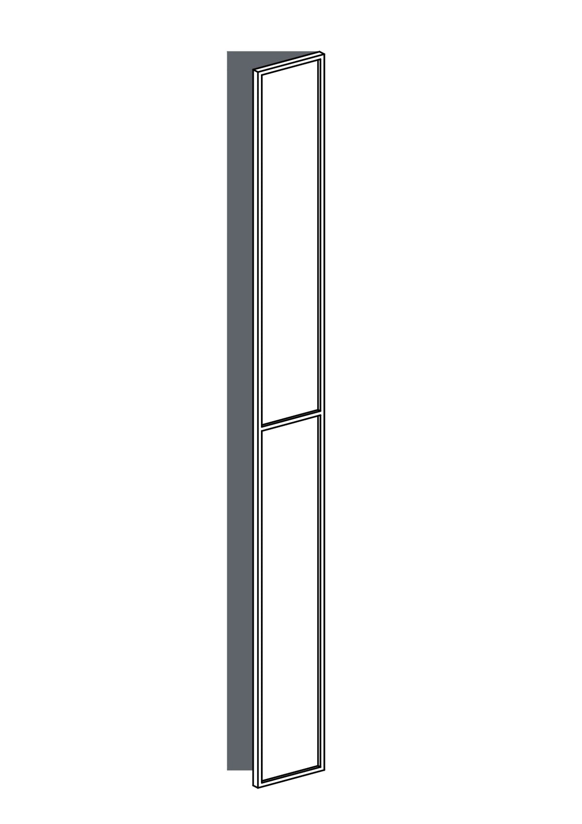 25x235 - Right Hung - Slim Shaker (With Center Rail) - Unpainted (Raw) - PAX, line drawing