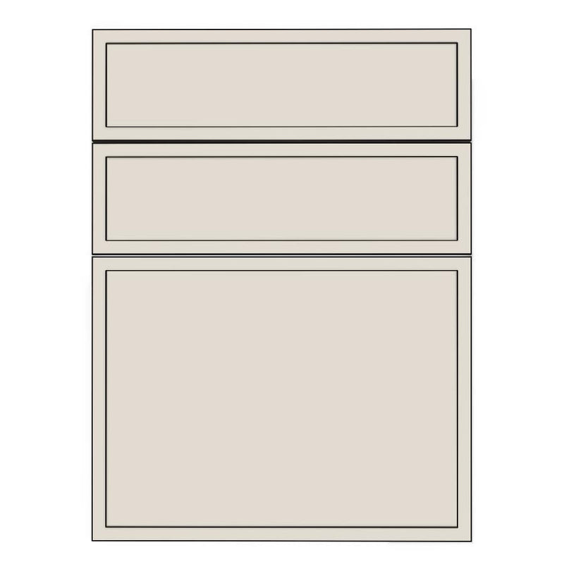 600mm 3 Drawer Panels (597x357mm, 597x177mm) - Slim Shaker - Unpainted (Raw), line drawing