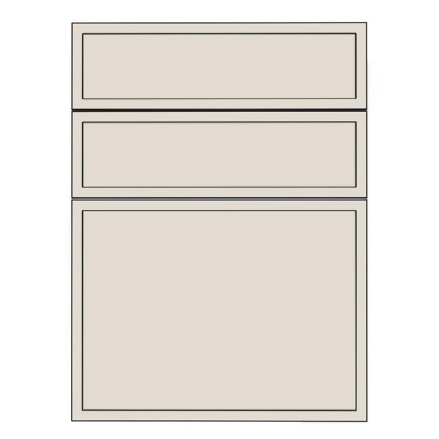 600mm 3 Drawer Panels (597x357mm, 597x177mm) - Slim Shaker - Painted (2Pac Poly), line drawing