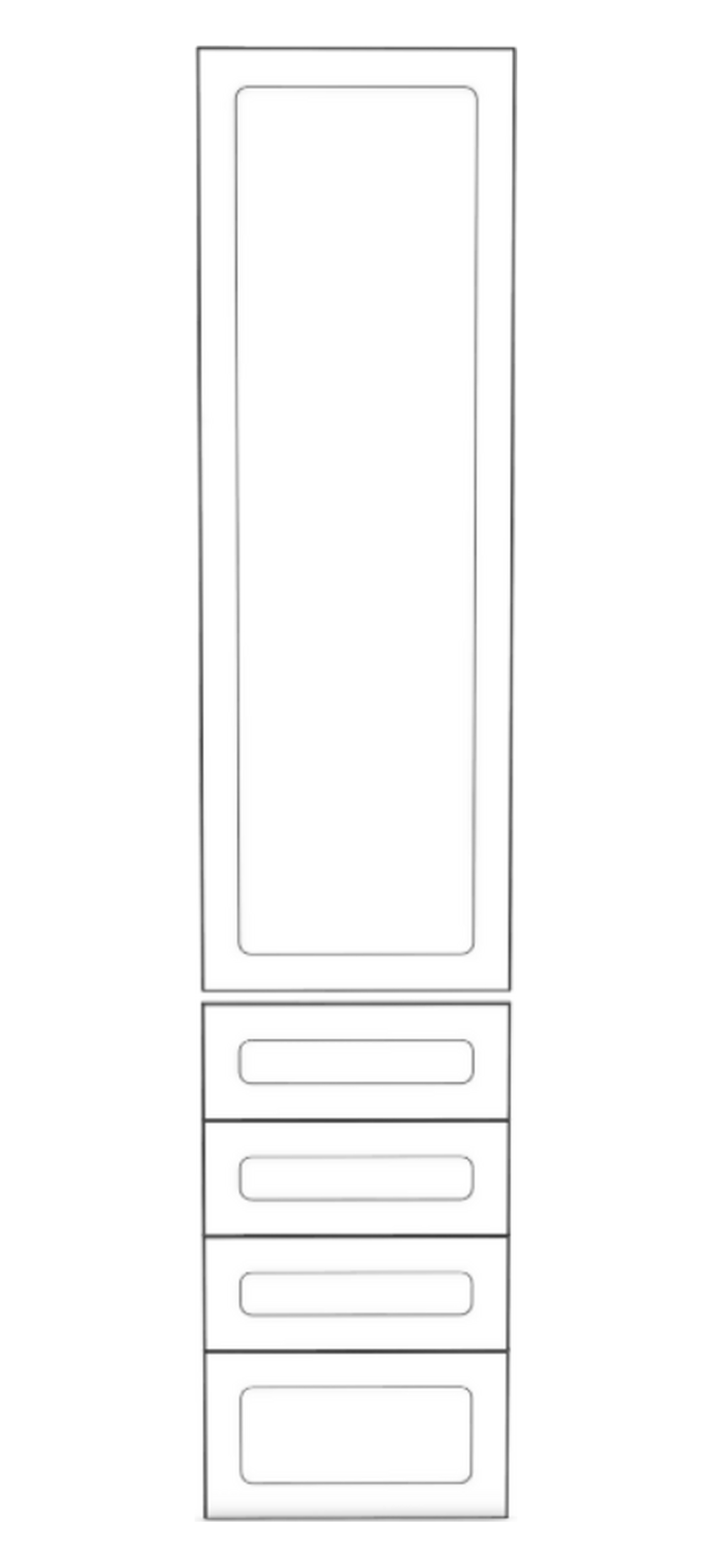 50x236 - 1 Door + 4 Drawer Fronts - Right Hung - Round Shaker - Unpainted (Raw) - PAX - (To Fit 50cm PAX Frame)