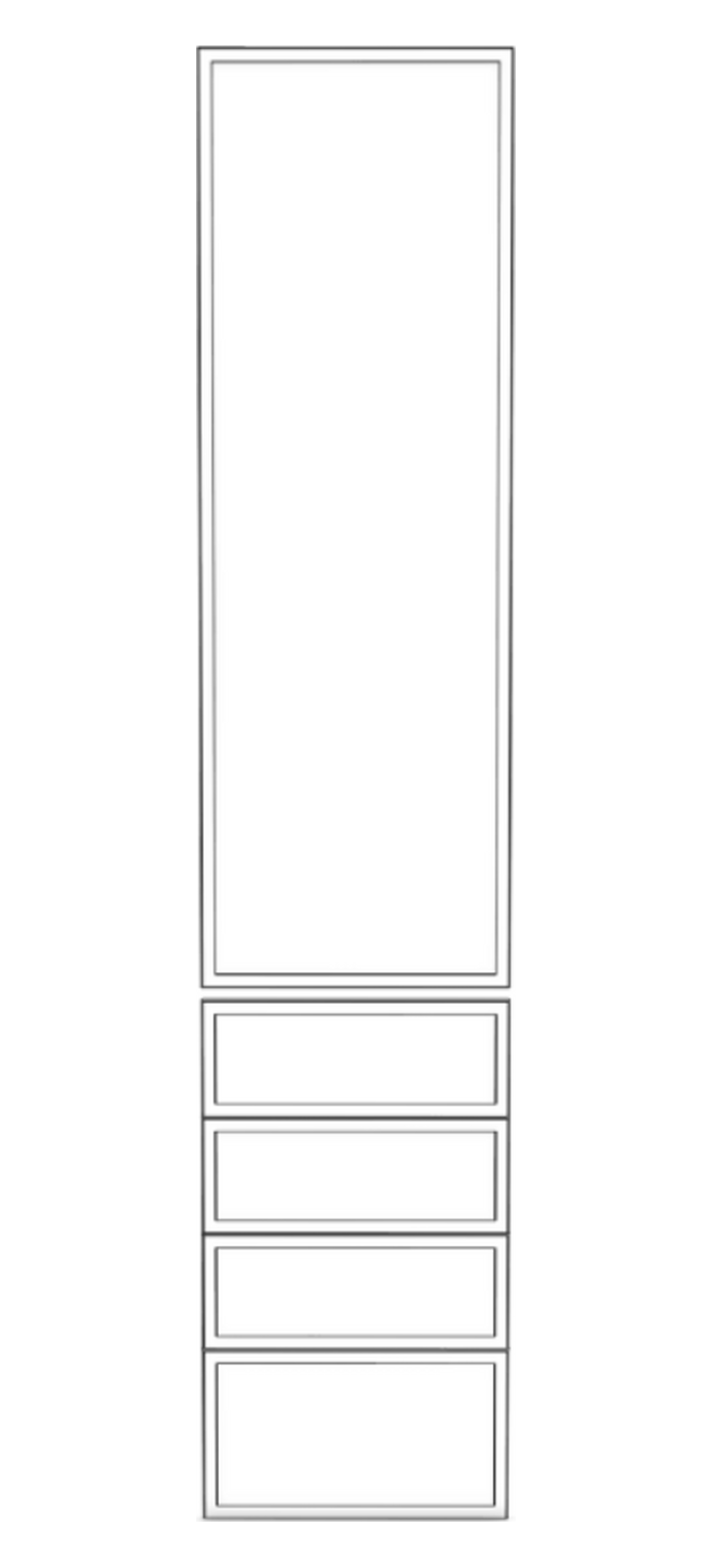 50x236 - 1 Door + 4 Drawer Fronts - Right Hung - Slim Shaker - Unpainted (Raw) - PAX - (To Fit 50cm PAX Frame)