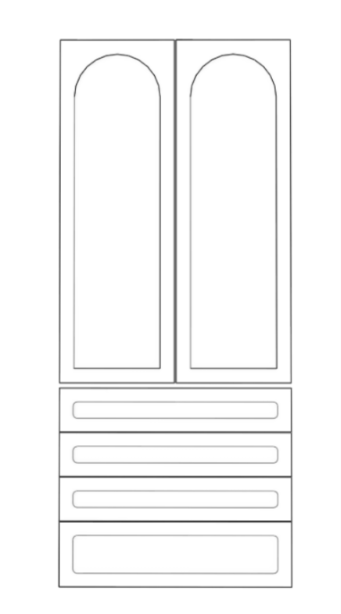 100x236 PAX set — two arch doors over four round shaker drawer fronts