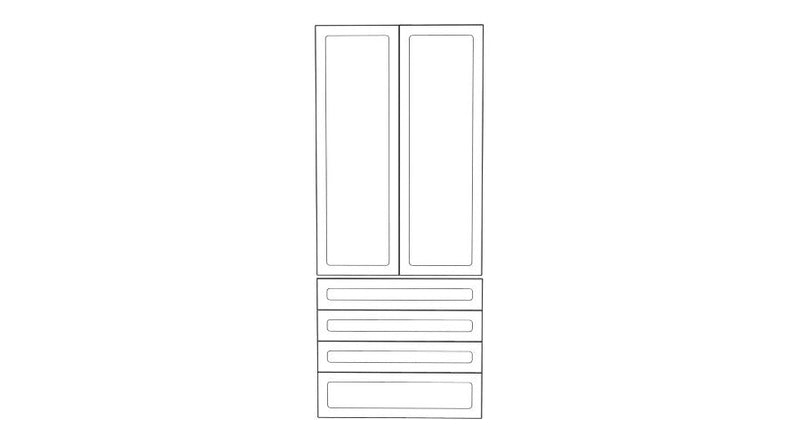 100x236 - 2 Doors + 4 Drawer Fronts - Round Shaker - Unpainted (Raw) - PAX - (To Fit 100cm PAX Frame)