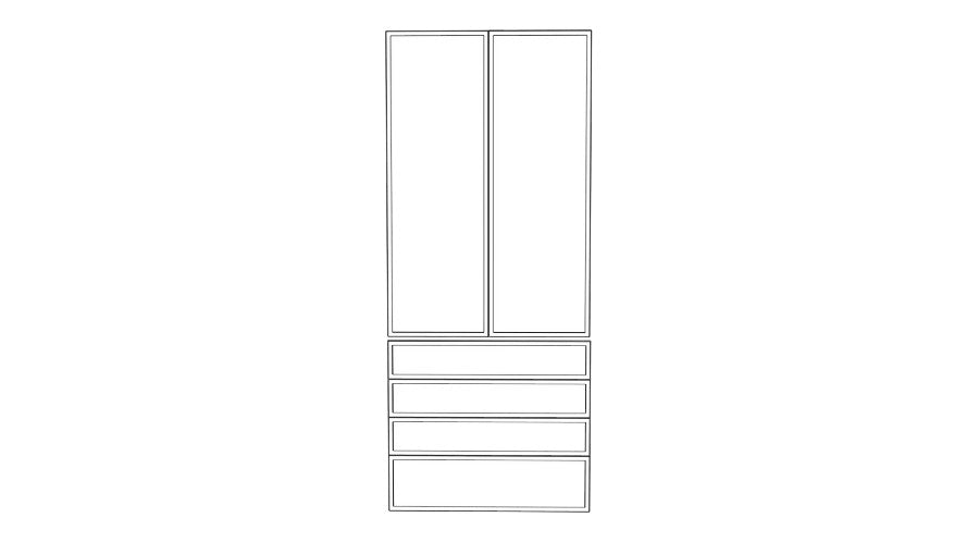100x236 - 2 Doors + 4 Drawer Fronts - Slim Shaker - Painted (2Pac Poly) - PAX - (To Fit 100cm PAX Frame)
